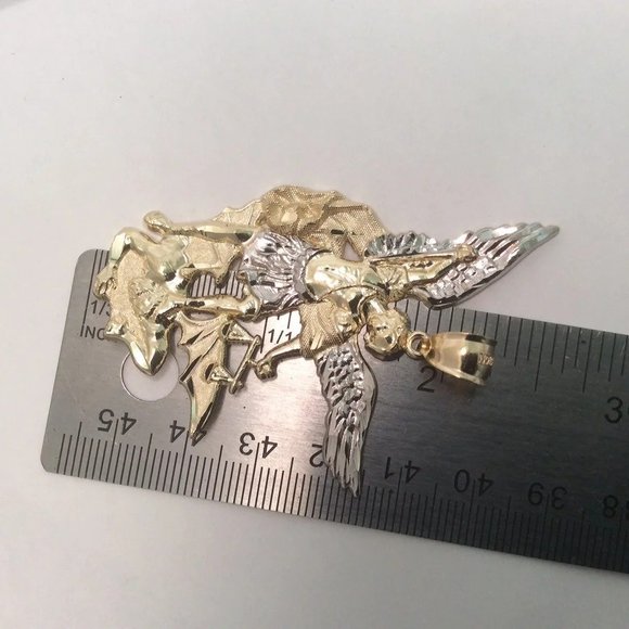 10k Yellow Real Gold Solid Saint 2 Tone Michael Archangel and the Devil Pendant - Picture 8 of 8